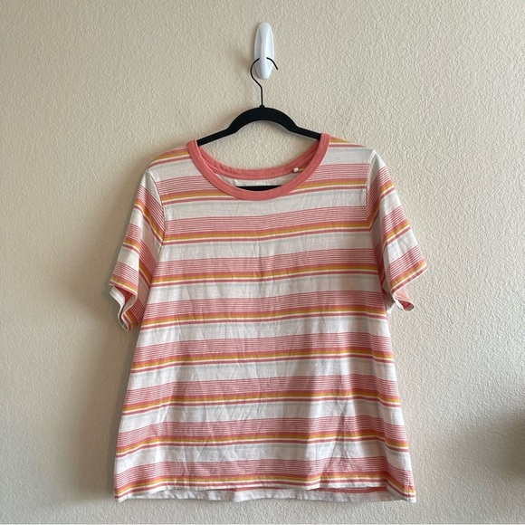 Faherty Sunwashed Striped Crew Tee Persimmon Stripe Short Sleeve Womens Size XL - Picture 2 of 7